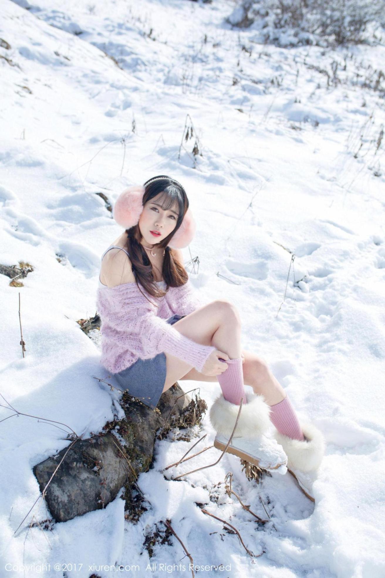 [模范学院] 兜豆靓 冬天雪地人体摄影 高清手机美女壁纸