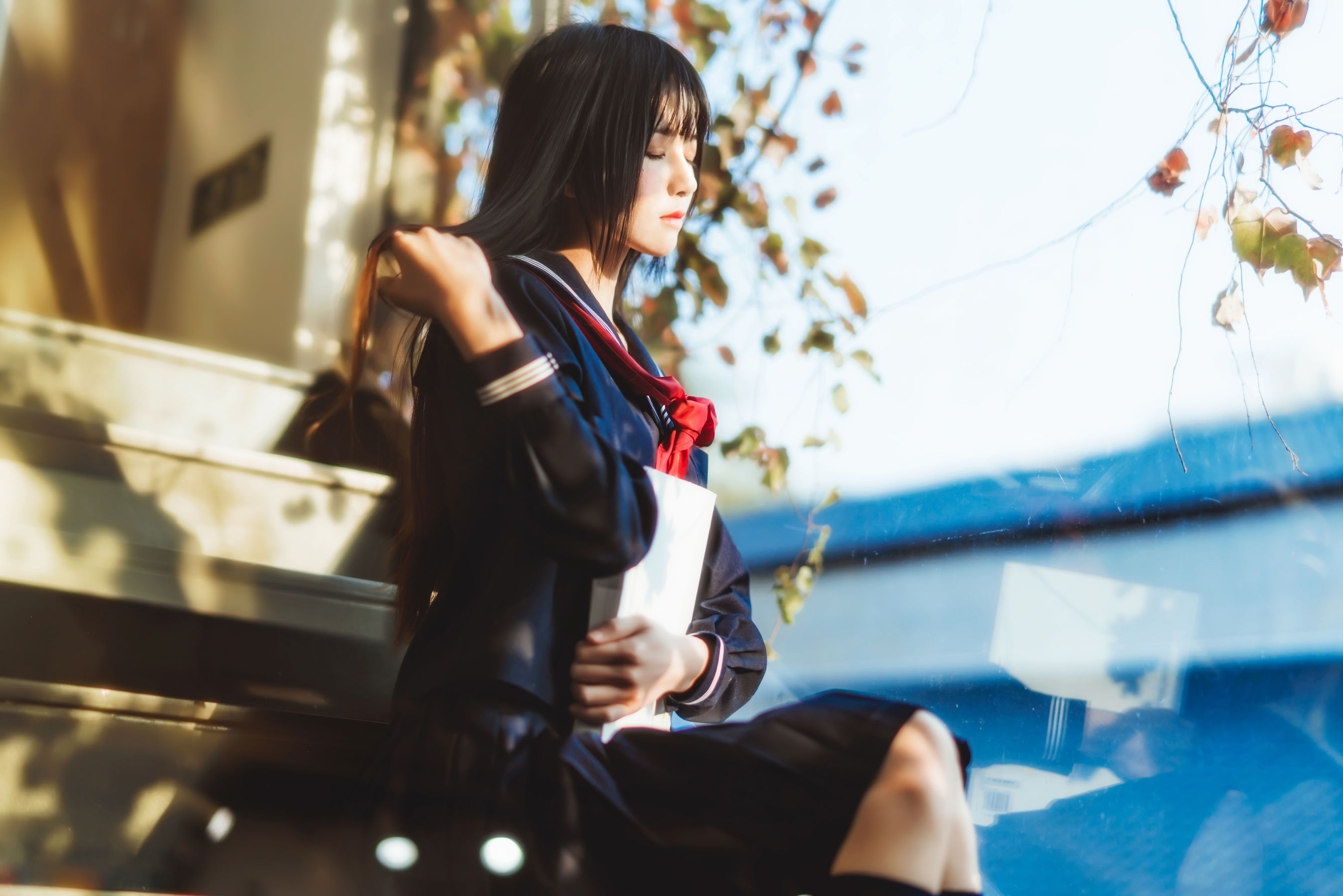 [网络美女] 桜桃喵 (小少女)黑色水手服高清手机美女壁纸6P